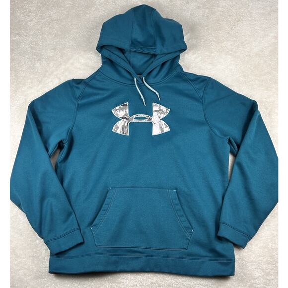 Under Armour Storm 1 Hoodie Cold Gear Womens 2XL Blue Camo Logo Semi Fitted - Picture 1 of 8